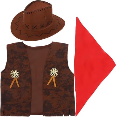 Cowboy Kostuum voor Kinderen - Western Cowgirl Set met Vest, Hoed en Neckerchief voor Halloween en Feestjes, Maat M (115-130cm)