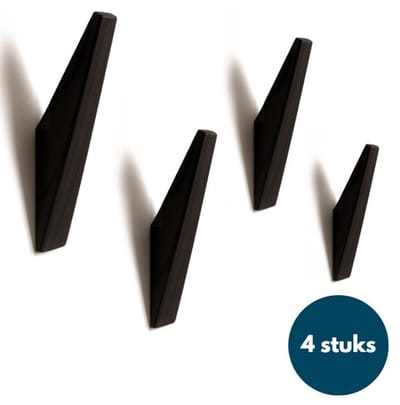 Houten Wandhaken - Vintage kapstokhaken - Ophanghaken - Handdoekhaken - Jashaken - 4 stuks - Zwart