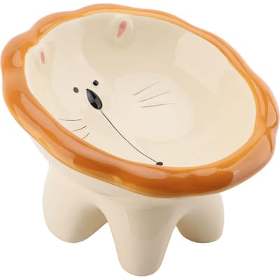 Schuine Verhoogde Voerbak Keramiek Schattig Dierenpatroon Anti-kantel Brede Verhoogde Kattenbak Huisdier beige