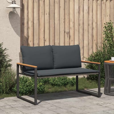 vidaXL - Bank - met - kussen - Grijs - en - Donkergrijs - 115 - x - 65 - x - 72 - cm - Rattan