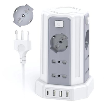 Thuys – Stekkerdoos 3 Meter – 12 Universele Stopcontacten – ITA & Schuko – 4000W – 3 USB – A – 1 USB – C – Wit