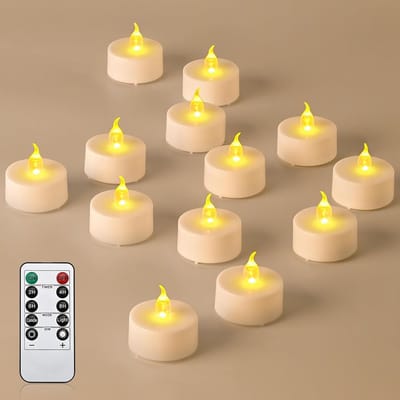 Famanu - Theelichtjes met timer, afstandsbediening, vlamloze ledkaarsen, flikkerende theelichtjes op batterijen, voor thuis, kamer, tafel, Halloween, kerstdecoratie, 24 stuks
