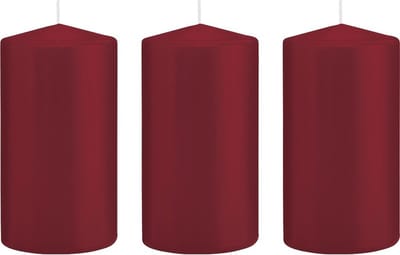 Trend Candles Cilinderkaars/stompkaars - 3x - bordeauxrood - 8 x 15 cm - 69 branduren - horeca kaarsen