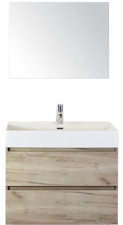 Maxx XL Badmeubelset 80 cm - Craft Oak - Wastafel Kube 1 Kraangat met Spiegel