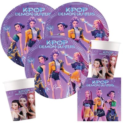 Dailygoods- Partyset KPop Demon Hunters - 36-delig - papieren borden - papieren bekers - servetten - kinderverjaardag - Ø 23 cm, 200 ml - Verjaardagsset