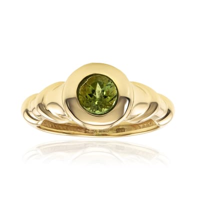 Cavill - 375 Geelgouden Ring - 0,59 ct Groene Toermalijn Rond Geslepen - Bezel Zetting - Luxe Ring uit DR Congo - Sieraden met Edelsteen