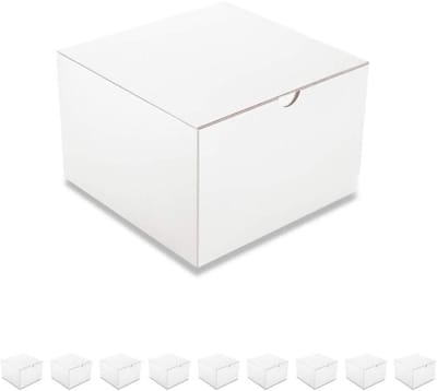 PACKQUEEN Wit 10 geschenkdozen 15,5 x 18,5 x 10 cm, geschenkdozen met deksels, papieren geschenkdozen voor lichtgewicht geschenken, cupcakedozen pakket, getextureerde glanzende afwerking