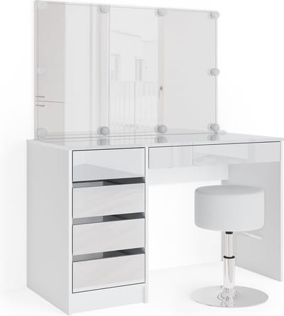 Vicco Sherry Kaptafel set met kruk – 120 cm met LED-verlichting en kruk Wit