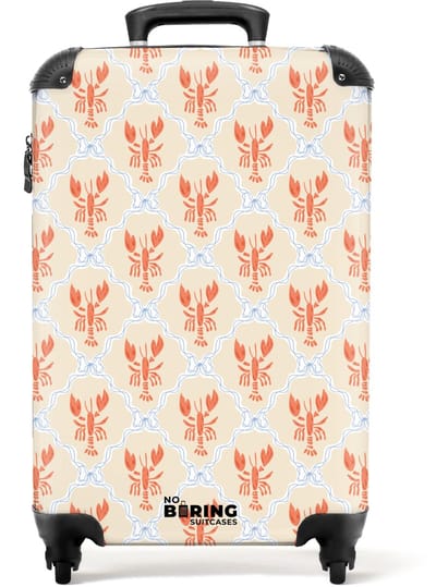 NoBoringSuitcases.com - Koffer - Kreeft illustratie oranje - Past binnen 55x40x20 cm en 55x35x25 cm - Trolley handbagage - Valiezen met wieltjes volwassenen - Reiskoffer op wielen - Rolkoffer lichtgewicht