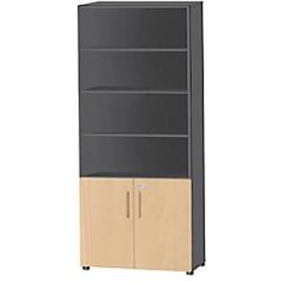 Schäfer Shop  Select Combikast Start Off, 6 ordnerhoogten, 2 ordnerhoogten met deur, afsluitbaar, B 800 x D 420 x H 2196 mm, grafiet/esdoorn