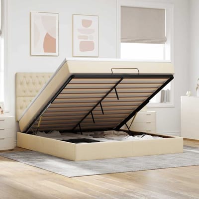 vidaXL - Ottoman - bed - met - matras - en - LED's - 160x200cm - stof - crèmekleurig