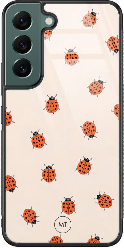 Hoesje geschikt voor Samsung Galaxy S22 - Lieveheerstbeestjes - Hard Case Zwart Back Cover - Lieveheerstbeestje - Beige, Rood - Mooie Telefoonhoesjes