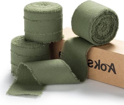 3.8cm Gift Ribbon Olijfgroen Katoenen Lint - Breed Stoflint voor Bruiloften met Franje en Versieringen