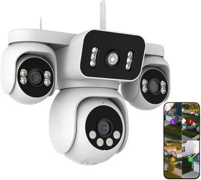 Beveiligingscamera - WIFI Camera Buiten - Huis Beveiligen - 4 Lenzen 4 Schermen - 8MP - One Color