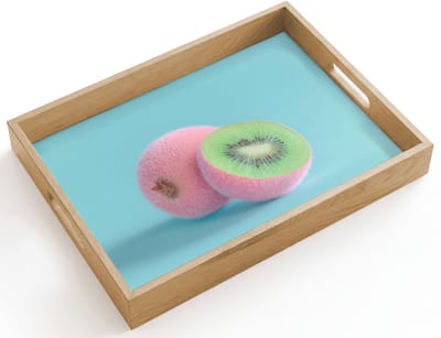 Dienblad hout 40x30 cm - Schootdienblad - Kiwi - Blauw - Surrealistisch - Borrelplank rechthoek - Plateau dienbladen