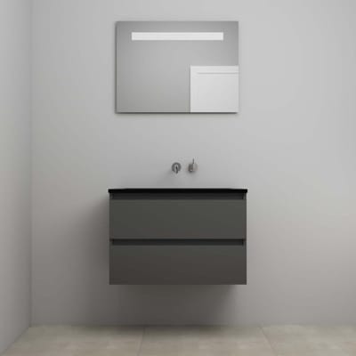 On-Line Badkamermeubelset - 80 cm - Voorgemonteerd - Ladestructuur - Acryl Wastafel - zonder Kraangat - Spiegel met LED-Verlichting - Mat Antraciet