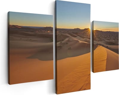 Artaza Canvas Schilderij Drieluik Woestijn in de Sahara met een Opkomende Zon - 90x60 - Foto Op Canvas - Canvas Print