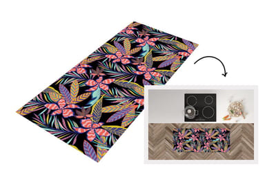 Keukenloper - Loper keuken - Hawaii - Regenboog - Bloemen - Bladeren - Psychedelisch - 120x50 cm - Keukenloper vinyl