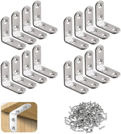 Dailygoods - Hoek metalen hoeken, 20 stuks, roestvrij staal, L-vormige rechthoekige klemmen, 90 graden, meubelklemmen met 80 schroeven voor het versterken van houten meubels, tafels, stoelen, 40 x 40 mm hoekcode