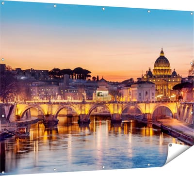 Gards Tuinposter Engelenbrug in Rome bij Zonsondergang - 160x120 cm - Tuindoek - Tuindecoratie - Wanddecoratie buiten - Tuinschilderij