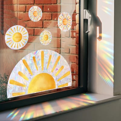 2 vellen (30 x 40 cm) zon kleurrijke raamdecoratie stickers – Dubbelzijdige statische stickers - voor alle gladde glasoppervlakken, zoals ramen, glazen deuren, terrasdeuren en schuifdeuren| Cyslmuk®