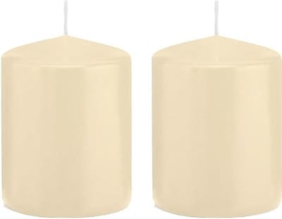 Trend Candles Cilinderkaars/stompkaars - 2x - cremewit - 6 x 8 cm - 29 branduren - met brandvertragende folie
