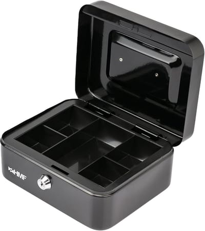 Geldcassette met Uitneembaar Muntvak 20x16x9,5 cm - Zwart