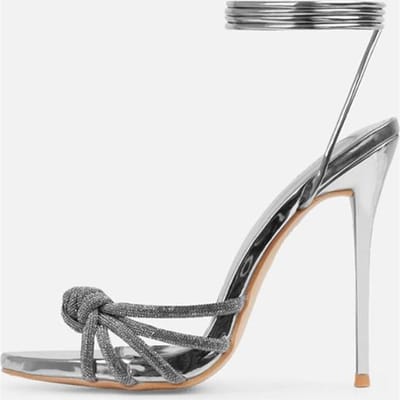 Zomer Zwart Hoge Hakken Sandalen Dames Mode Peep Toe Kristal Smalle Band Stiletto Pumps Enkel Vetersluiting Feest Jurk Schoenen 36 zilver