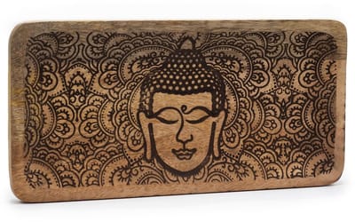 Ancient Wisdom - Decoratief dienblad - Lang 30x15x2,5 cm zwart boeddha gezicht - serveerblad - interieuraccessoire - tafeldecoratie - cadeau - decoratie - kunstwerk
