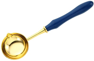 Vintage Wax Seal Lepel van Messing met Houten Handvat voor Kaarsen en Kunstprojecten - 12.7 cm, Donkerblauw