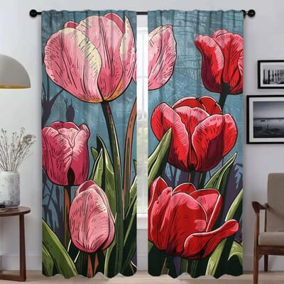 Verduisterend Gordijn voor Kamer 2 Panelen Rozen en Roze Tulpen Scheidingsgordijnen Anti-muggen Gordijnen 2 Stuks Halloween Decoratie Shades W50xH70cmx2pcs-CL red