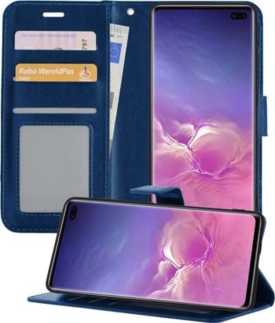 Hoesje - Geschikt voor Samsung Galaxy S10 - Luxe Bookcase - Walletcase Hoes - Portemonnee - Cover - Telefoonhoes - Donkerblauw
