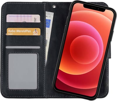 Hoesje 2 in 1 - Geschikt voor Apple iPhone 12 - Met Uitneembare Hard Cover - Bookcase - Wallet Case - Met Pasjeshouder - Book Case - Uitneembaar - Pashouder - Kunstleer - Zwart