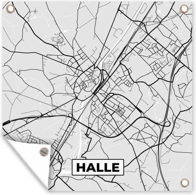 Tuin poster Zwart Wit – België – Plattegrond – Stadskaart – Kaart – Halle - 200x200 cm - Tuindoek