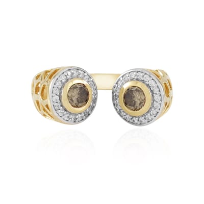 Cavill - Zilveren Ring Verguld - 2x I2 Champagne Diamant 0,198 ct - 32x Cambodjaanse Zirkonia 0,202 ct - Ronde Briljant, Elegante Damesring
