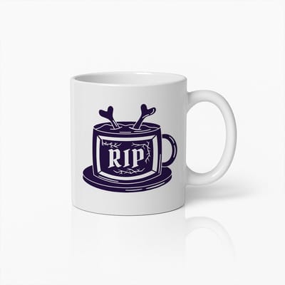 RIP Koffiemok 330ml – Gotisch Schedelontwerp Koffiebeker – Perfect Halloween Cadeau voor Horror-, Schedel- en Zwarte Humor Liefhebbers