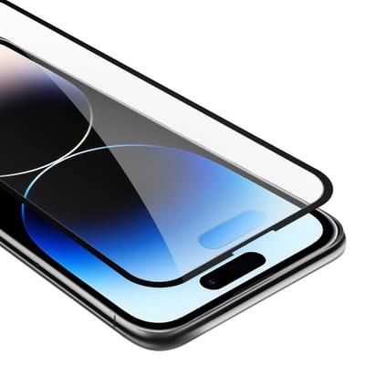 Cadorabo Screenprotector geschikt voor Apple iPhone 14 PRO Volledig scherm pantserfolie Beschermfolie in TRANSPARANT met ZWART - Gehard (Tempered) display beschermglas in 9H hardheid met 3D Touch