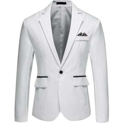 Veste de costume à manches longues Élégante Veste de costume pour homme Printemps Automne avec design à revers Fermeture à un bouton Poches à rabat Formel pour A M blanc