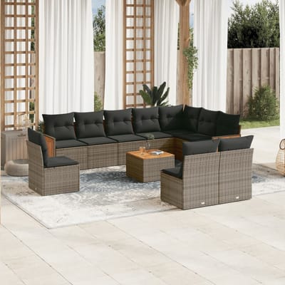 vidaXL - 11-delige - Loungeset - met - kussens - poly - rattan - grijs
