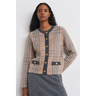 Geruite Jacquard Ronde Hals Cardigan