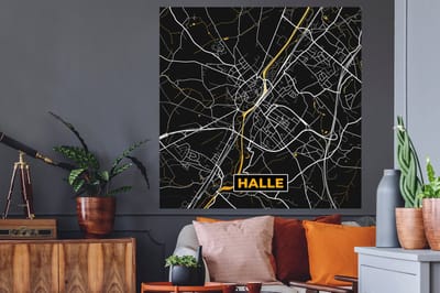 Muurstickers - Sticker Folie - Plattegrond - Stadskaart - Kaart - Halle - Goud - 120x120 cm - Plakfolie - Muurstickers Kinderkamer - Zelfklevend Behang XXL - Zelfklevend behangpapier - Stickerfolie