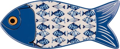 Clayre & Eef Onderzetter Pannen Vis 12x30 cm Blauw Keramiek