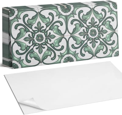 Coloray Plaktegels - Patroon met elegante motieven Zelfklevende Wandtegels - 40 cm x 20 cm - Groente Plaktegels - 10 stuks - Rechthoek PVC Tegels - Plaktegels Badkamer - Vloertegels Zelfklevend - Vinyltegels Vloer Zelfklevend - Portugese Tegels