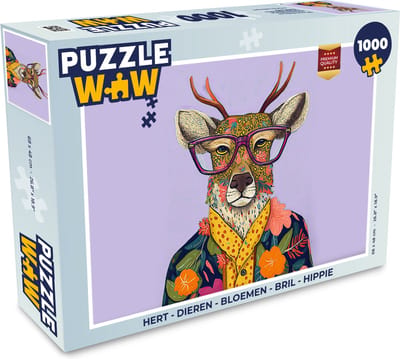 Puzzel Hert - Dieren - Bloemen - Bril - Hippie - Legpuzzel - Puzzel 1000 stukjes volwassenen
