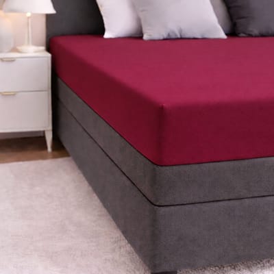 24-Bedding - Duopak 2 stuks !! - Jersey Hoeslaken - 100% katoen - 1 persoons - 90x210 cm - Bordeaux - 30 cm