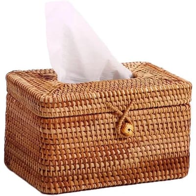 Simpele Stijl Handgemaakte Rotan Tissuebox Toiletpapier Houder Dispenser voor Badkamer Huis Kantoor Hotel Servetten Opbergcontainer beige