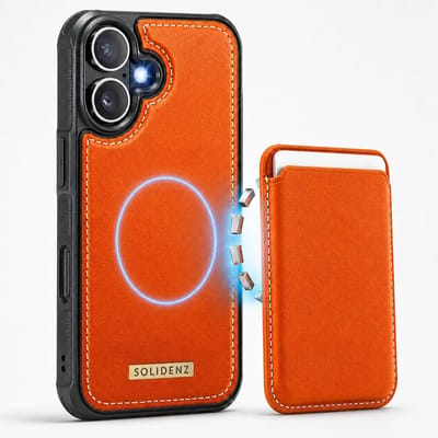 Hoesje geschikt voor iPhone 17 Hoesje met pasjeshouder - Solidenz MagSafe compatibel Wallet Backcover - 3 Kaarten - Schokbestendig - Oranje