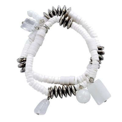 Behave - armband wit schelp glas - boho zomerstijl - 15 cm polsmaat