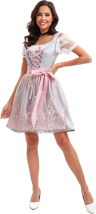 Klederdrachtjurk Dames - Dirndljurk Set - Oktoberfest Carnaval - 3-Delig Kant Detail - Midi Lengte