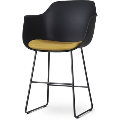 Nolon Nino-Liz Barkruk Zwart met Okergeel Zitkussen - Armleuningen - Zwart Onderstel - 65 cm - Kookeiland - Barstoel met Rugleuning